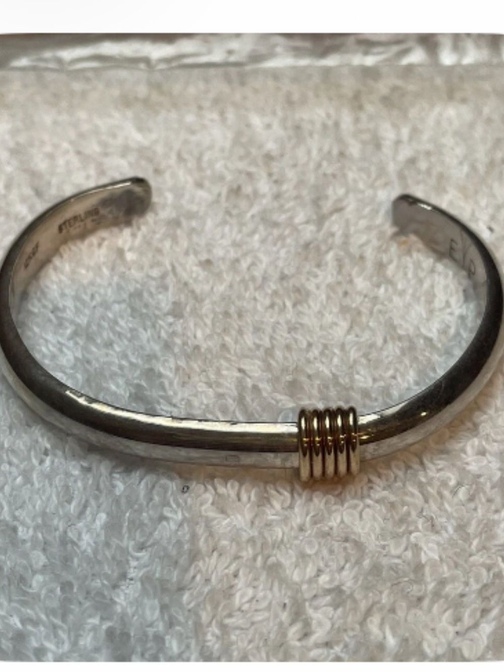 Sterling Silver Cuff Bracelet with Gold Coil Accent